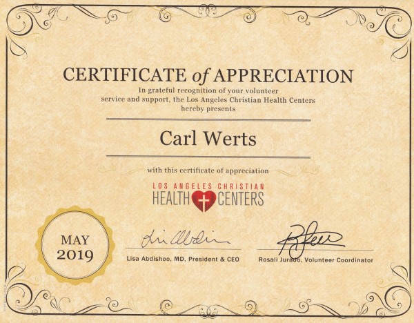 Los Angeles Christian Health Centers LACHC Appreciation-Dr Werts